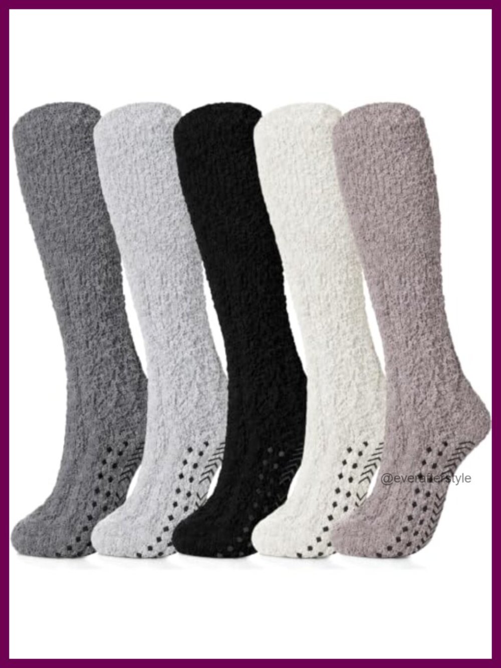 Knee High Fuzzy Non Slip Socks Polyester Spandex 5 Pairs